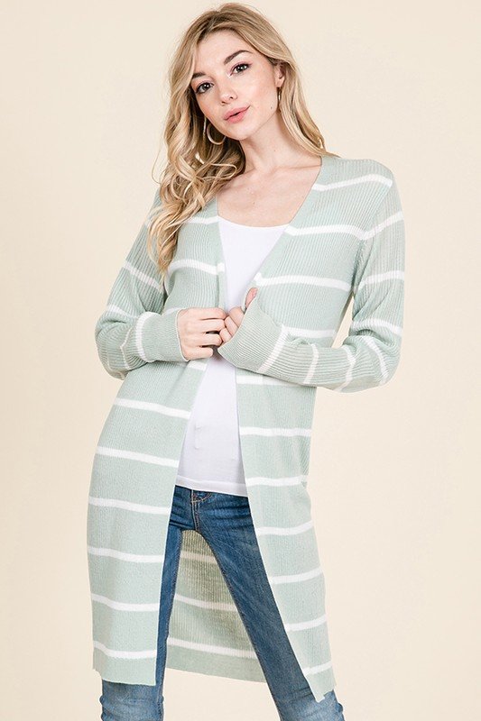 LONG SLEEVE STRIPE PRINT OPEN CARDIGAN