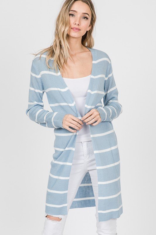 LONG SLEEVE STRIPE PRINT OPEN CARDIGAN