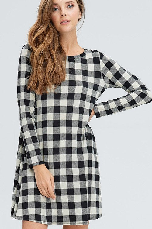 LONG SLEEVE PLAID PRINT DRESS