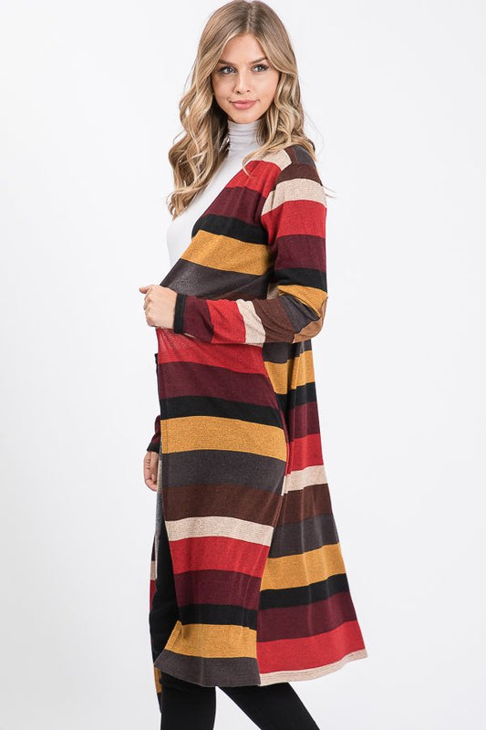 LONG SLEEVE MULTI COLOR BLOCK PRINT CARDIGAN