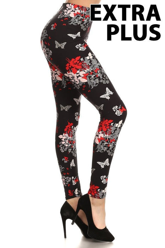 EXTRA PLUS FLORAL/BUTTERFLY Print Brushed Ankle PLUS SIZE Leggings 3X4X