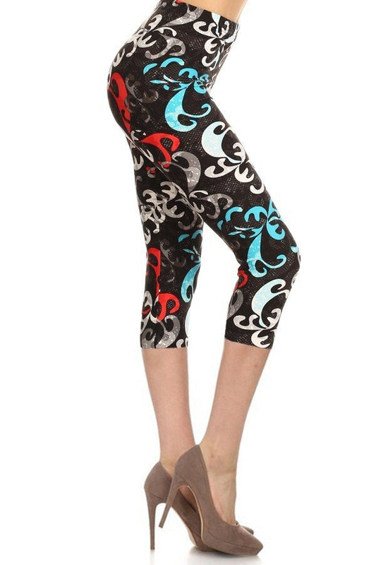 Red Blue White Swirl Print One Size Capri