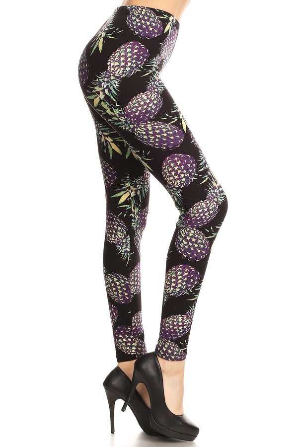 Purple Pineapple Printed One Size Leggings