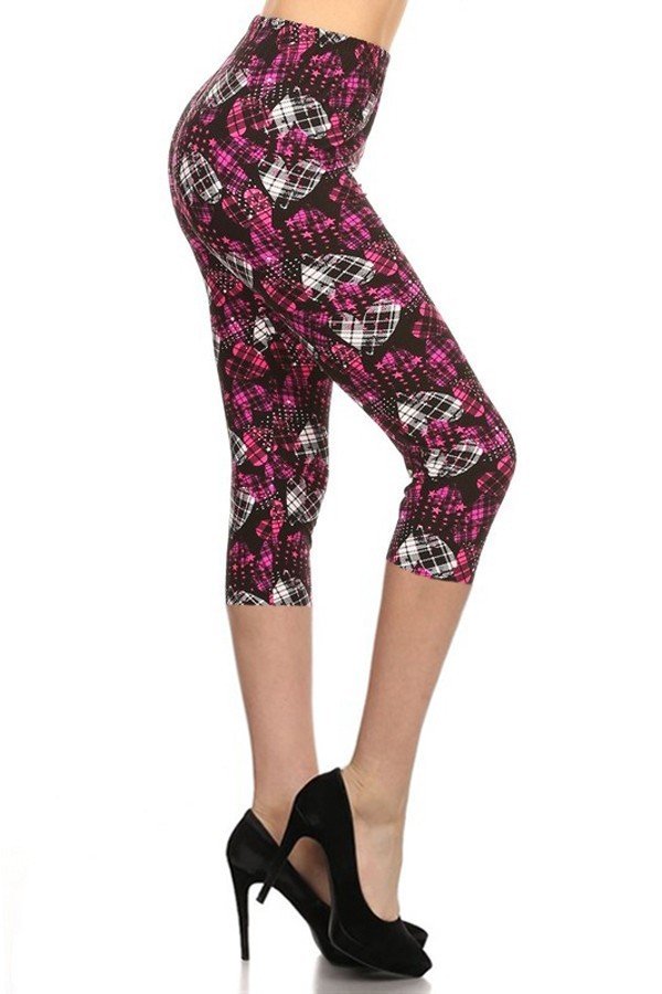 Pink Plaid Heart Print One Size Capri