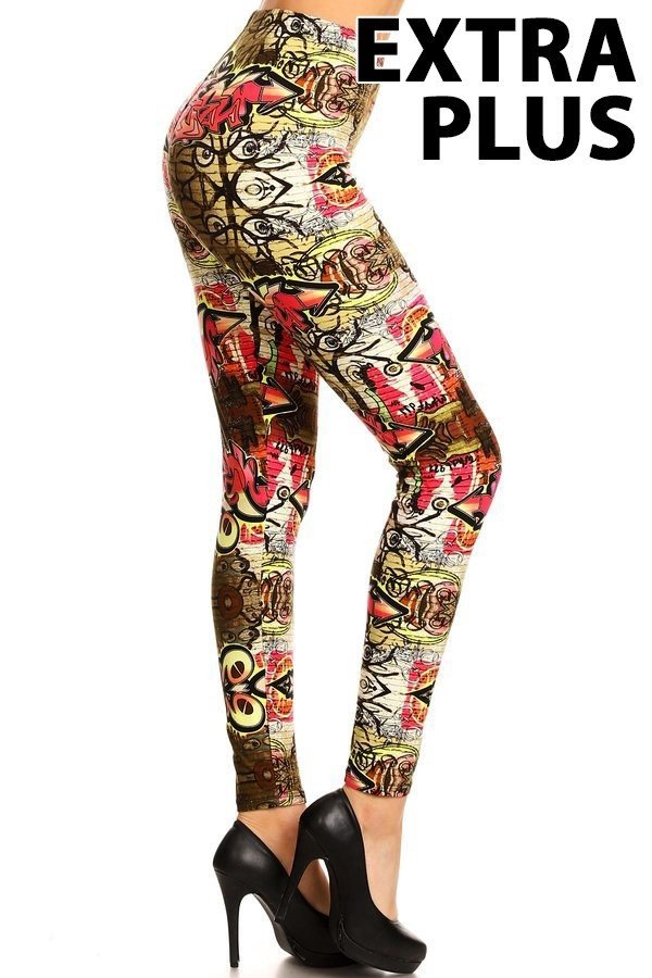 Graffiti Print Ankle Extra Plus Size Leggings 3x4x