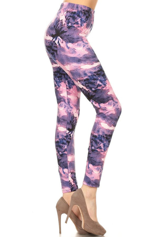 PURPLE TIE DYE PRINT Brushed Ankle ONE SIZE Leggings