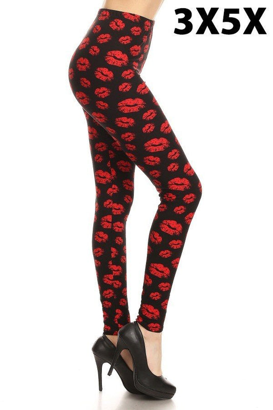 Lip Print Ankle Extra Plus Size Leggings 3x5x