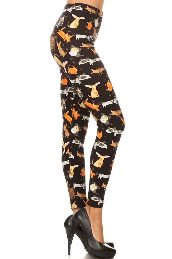 DOG Print Brushed Ankle ONE SIZE Leggings