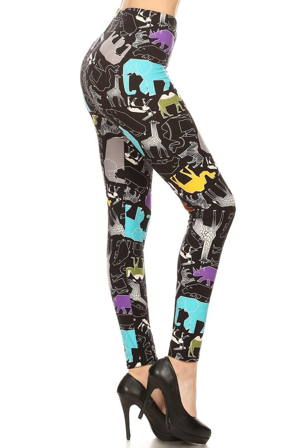 ZOO ANIMALS Print Brushed Ankle ONE SIZE Leggings