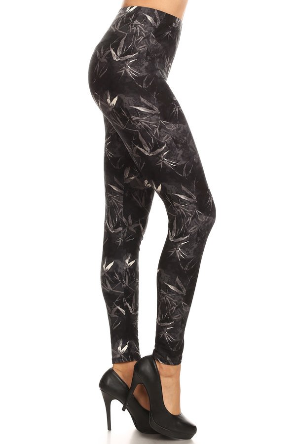 LEAF Print Brushed Ankle Leggings