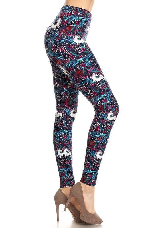 MULTI COLOR UNICORNS Print Brushed Ankle ONE SIZE Leggings