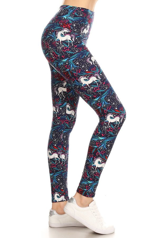 YOGA MULTI COLOR UNICORN Print Brushed Ankle ONE SIZE Leggings