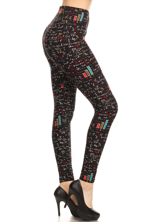 MATH EQUATIONS Print Brushed Ankle ONE SIZE Leggings