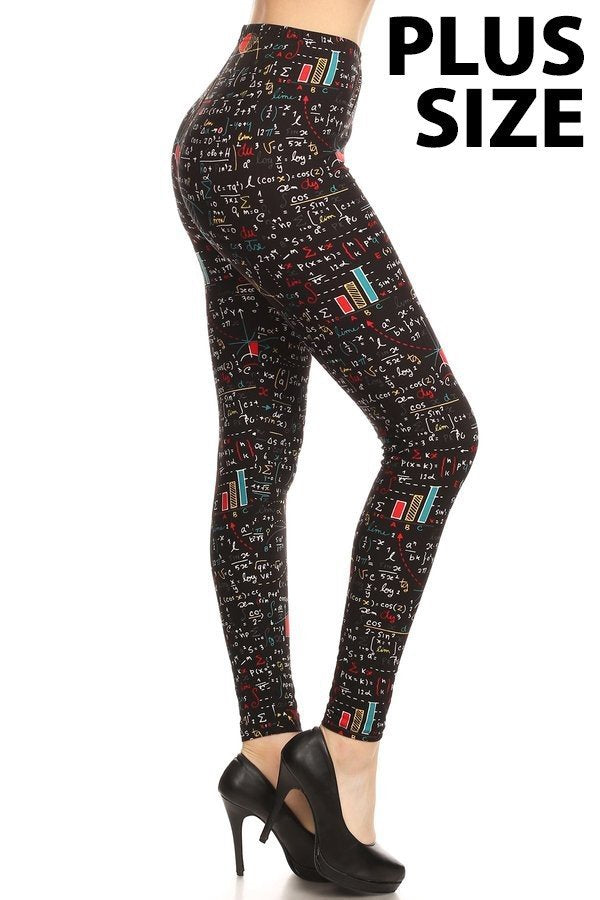 MATH EQUATIONS Print Brushed Ankle PLUS SIZE Leggings