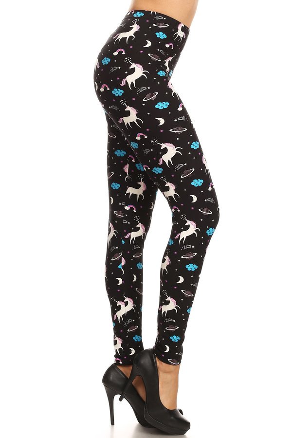 UNICORN Print Brushed Ankle ONE SIZE Leggings