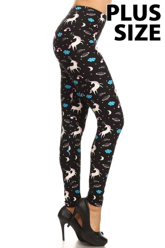 UNICORN Print Brushed Ankle PLUS SIZE Leggings