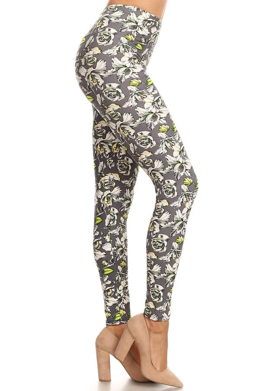 FLORAL Print Brushed Ankle Leggings