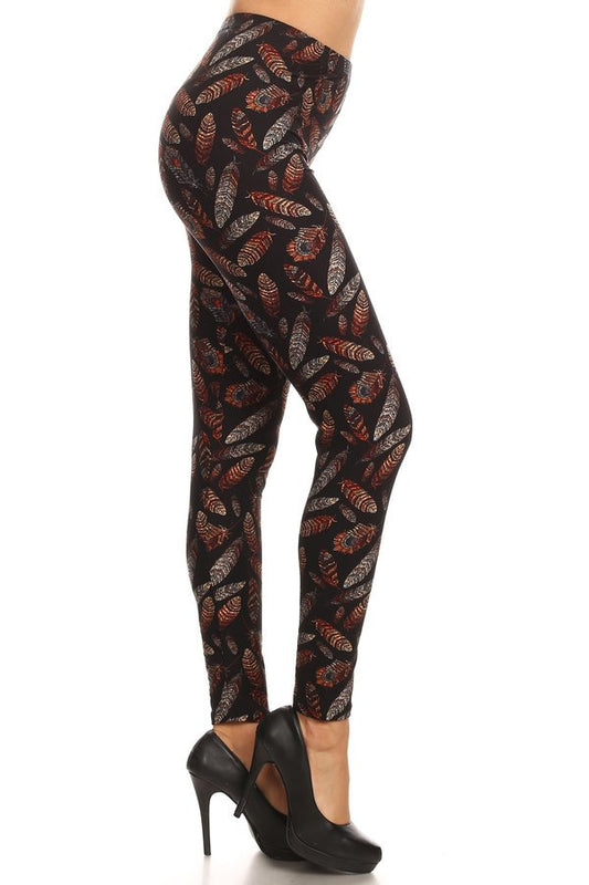 LEAF Print Brushed Ankle Leggings