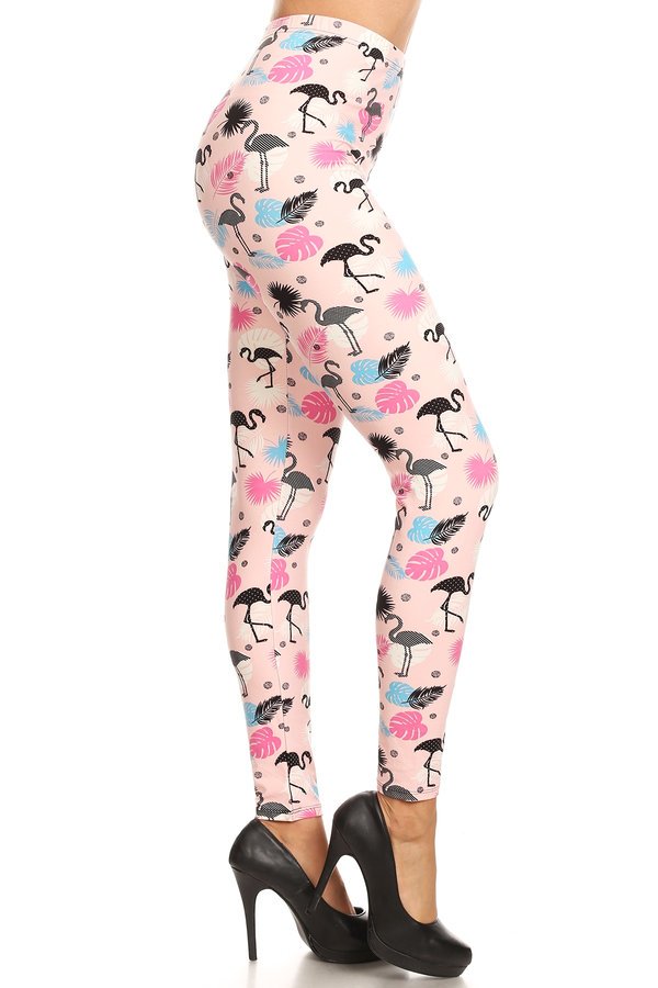 FLAMINGO Print Brushed Ankle ONE SIZE Leggings