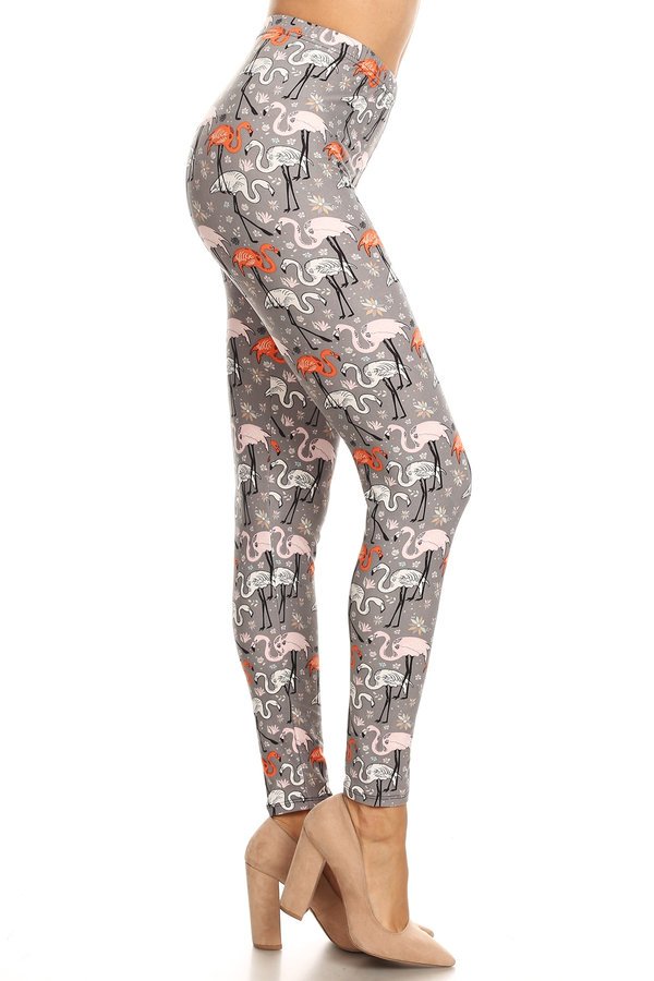 FLAMINGO Print Brushed Ankle ONE SIZE Leggings