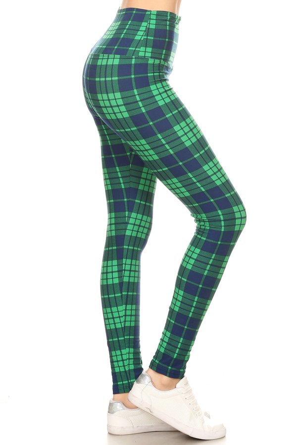 ONE SIZE 5IN YOGA BAND BLUE/GREEN PLAID Printed Leggings