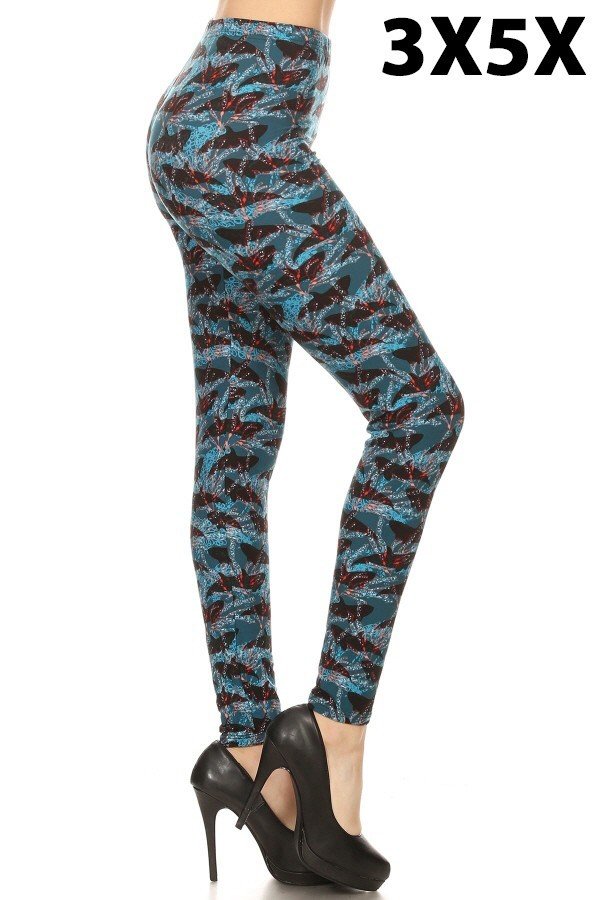 BLUE WHALE PRINT Brushed Ankle EXTRA PLUS SIZE Leggings 3X5X