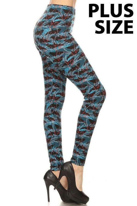 BLUE WHALE PRINT Brushed Ankle PLUS SIZE Leggings