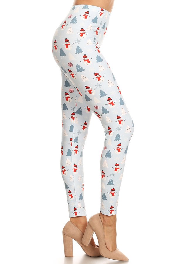 BLUE SNOWMEN PRINT Brushed Ankle ONE SIZE Leggings