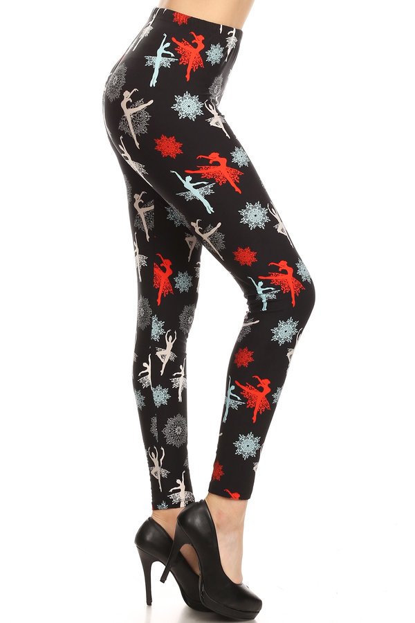 BALLERINA SNOWFLAKE PRINT Brushed Ankle ONE SIZE Leggings