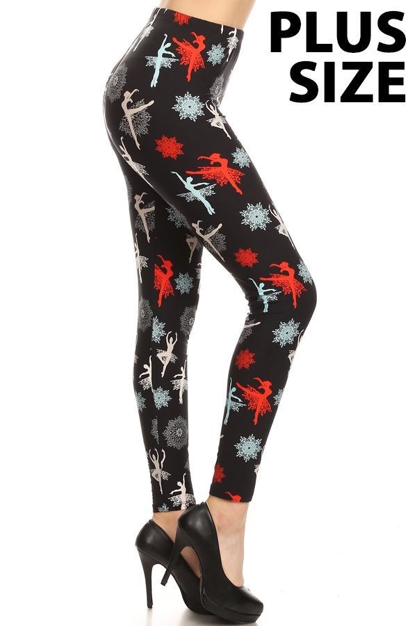 BALLERINA SNOWFLAKE PRINT Brushed Ankle PLUS SIZE Leggings