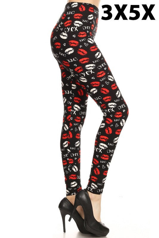 3X5X XOXO LIP PRINT Brushed Ankle PLUS SIZE Leggings