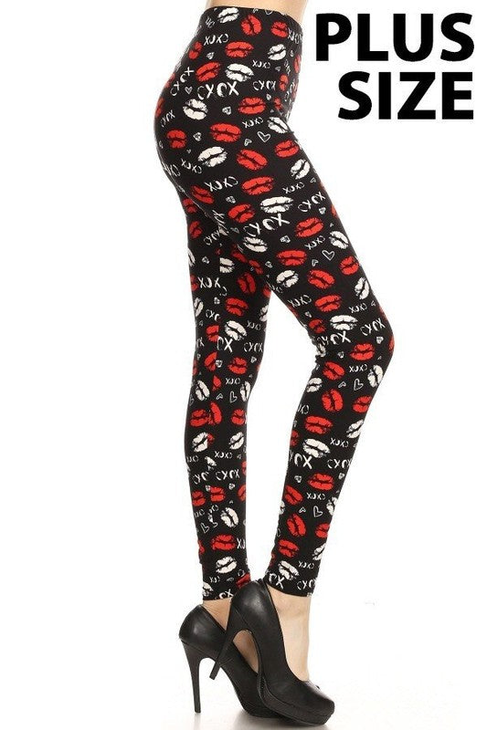 XOXO LIP PRINT Brushed Ankle PLUS SIZE Leggings