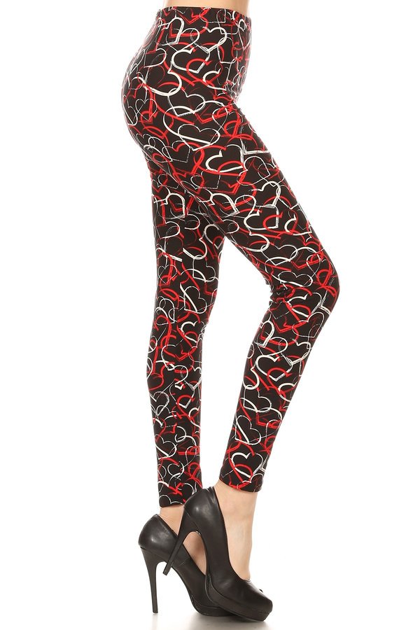 R/W HEART PRINT Brushed Ankle ONE SIZE Leggings