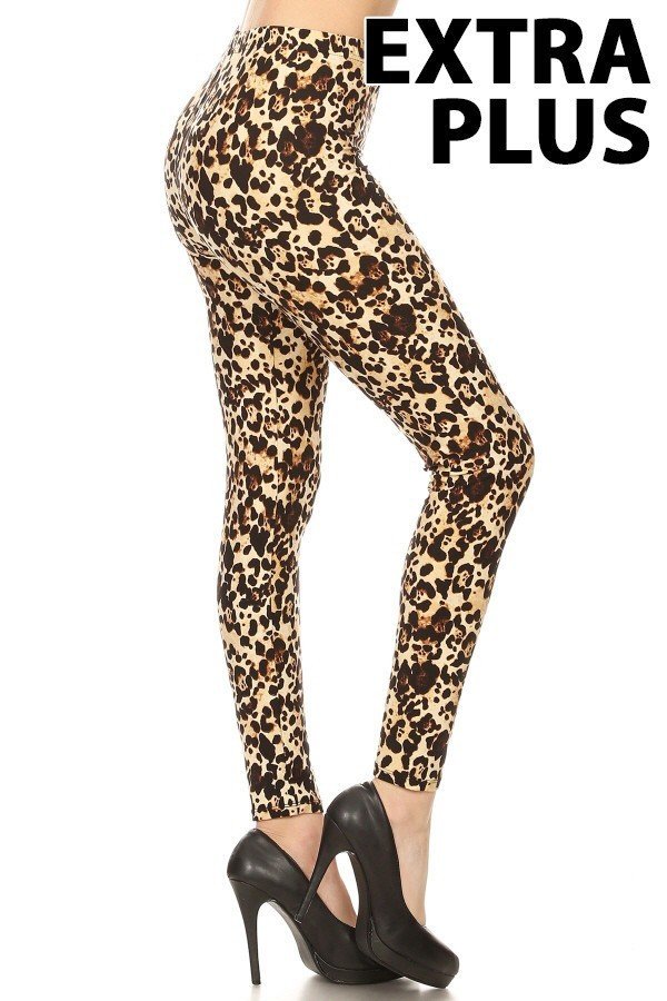 3X4X BROWN LEOPARD PRINT Brushed Ankle PLUS SIZE Leggings