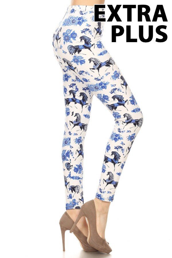 3X4X HORSE/FLORAL PRINT Brushed Ankle PLUS SIZE Leggings