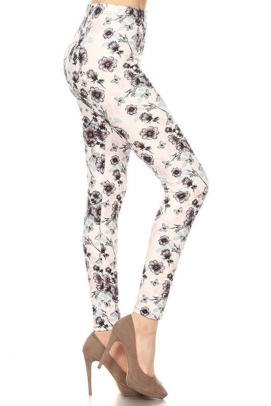 ONE SIZE B/W BUTTERFLY Floral ONE Size Printed Leggings