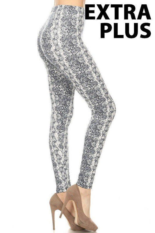 3X4X BLUE FLORAL Print Brushed Leggings